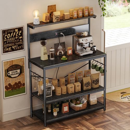 SUPERJARE Bakers Rack with Power Outlets, Microwave Stand, 39.4 X 14.3 Inch