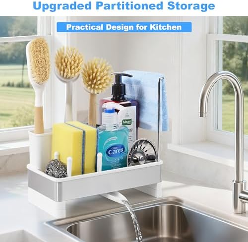 Sponge Holder for Kitchen Sink Caddy Organizer, Dish Brush Holder