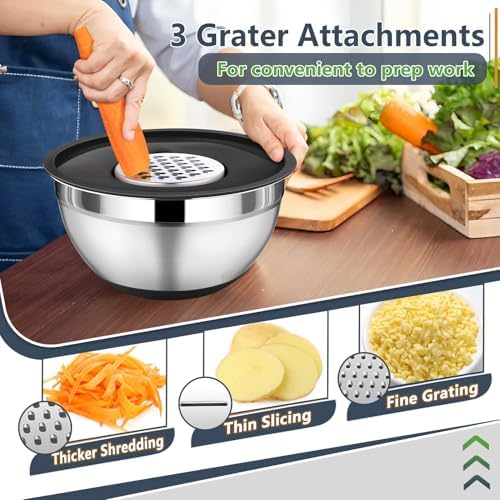 P&P CHEF Mixing Bowl with Lid Set of 3, Stainless Steel Salad Bowls