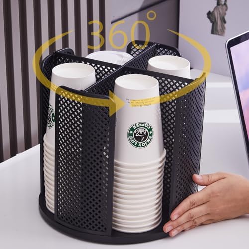 Coffee Cup Dispenser, Disposable Paper Cup and Lid Holder 360° Rotatable