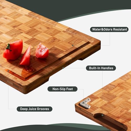 2 Pack Wooden Cutting Boards for Kitchen Bamboo Chopping Boards Non Toxic
