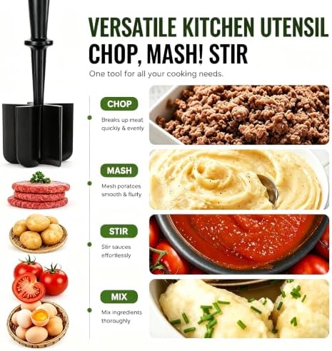Meat Chopper, 5-Blade Curved Potato Masher & Hamburger Meat Smasher, Ground