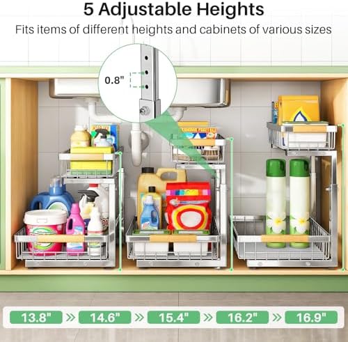 Kitstorack Under Sink Organizer, 2 Tier Under the Sink Storage, Slide out Pull