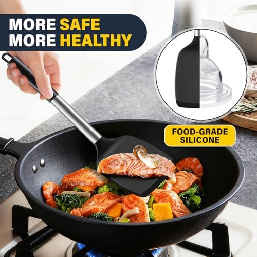 Silicone Spatula Set, Heat Resistant Solid & Slotted Turner