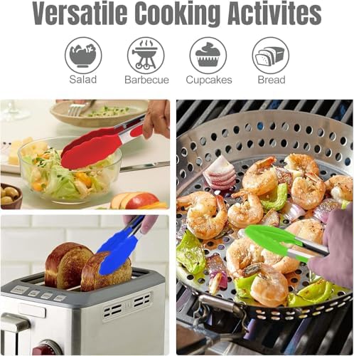 HOTEC Silicone Kitchen Tongs for Cooking, 9-Inch Serving Tongs