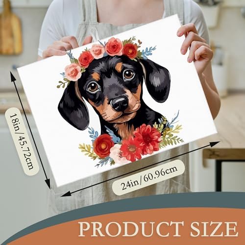 Dachshund Dog Flowers Dish Drying Rack Mat