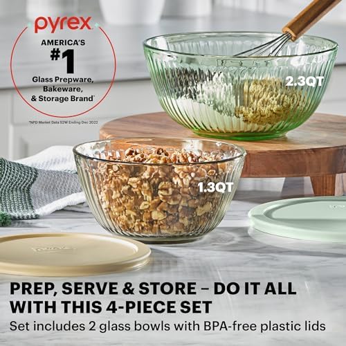 Pyrex Colors Sculpted Tinted Small/Medium Glass Mixing Bowls