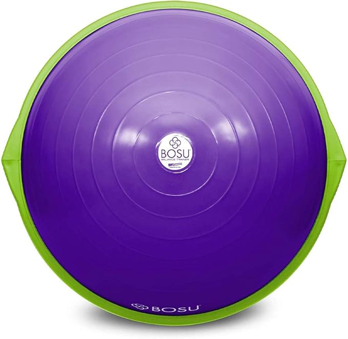 Bosu Balance Ball Exercise Trainer, Home Gym Equipment w/ Guided Workouts & Pump, 26", Blue - Inflatable Fitness Platform for Strength Training, Standing, Balancing, and Core Workout