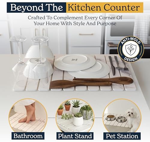 Oleex 3-Pack Stone Dish Drying Mat Set Includes 1 Large 24”x16” & 2 Small 4”x9”