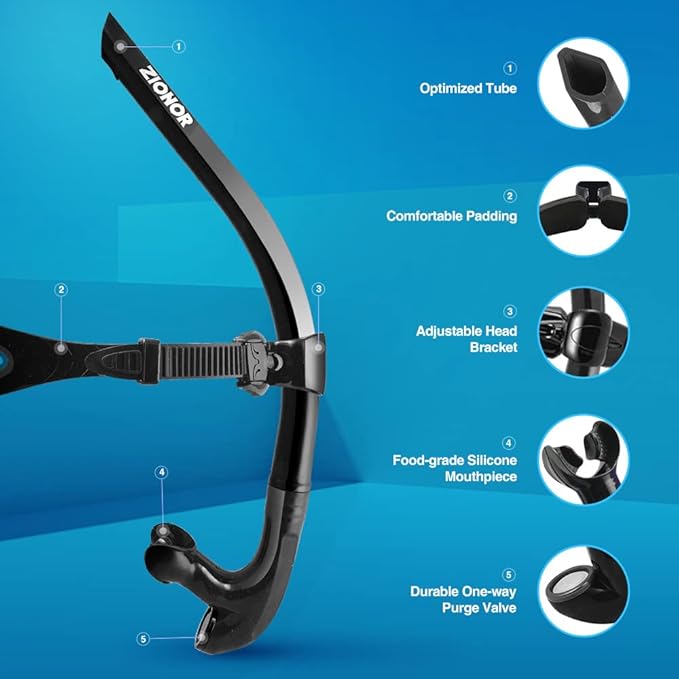 ZIONOR Snorkel Lap Swimming Swimmer Training Diving Snorkeling Comfortable Mouthpiece One-Way Purge Valve for Pool Open Water