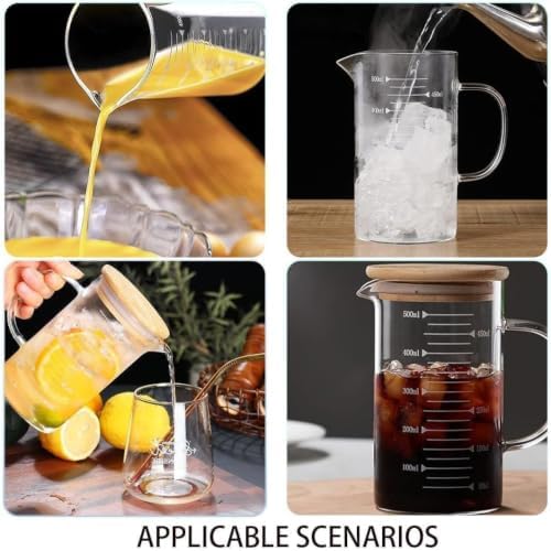 Glass Pitcher with Lid, 17OZ/500ML Glass Pitchers with Handle and Lid