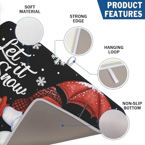 Black Snowman Dish Drying Mats for Kitchen Counter, Winter Snowflake Dish Mat