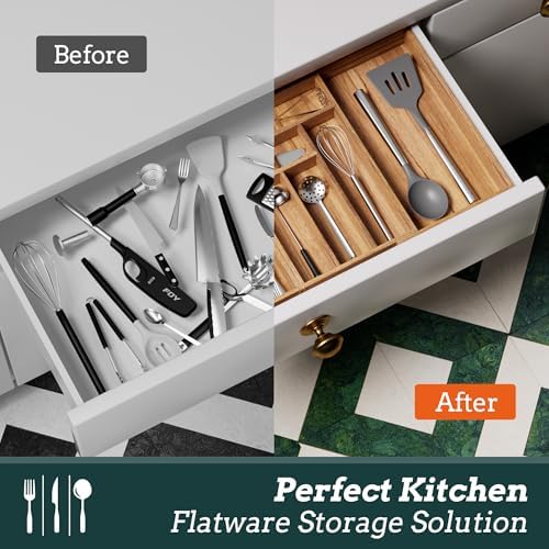 Silverware Organizer Large, Magnetic Connected Expandable 13 Slots Silverware