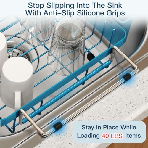 MAJALiS Blue Expandable Dish Drying Rack Over The Sink