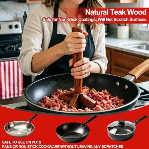Wooden Meat Chopper for Ground Beef, Heat Resistant Hamburger Chopper,