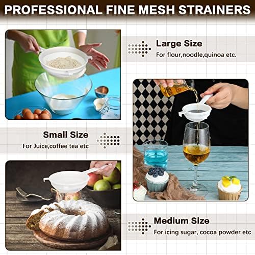 Skyley 3 Pcs Plastic Nylon Mesh Kefir Fine Strainer Set, 5 In, 7 In, 8.5 In