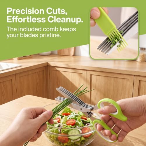 5 Blade Herb Scissors with Cleaning Comb, Thickened Stainless Steel Kitchen