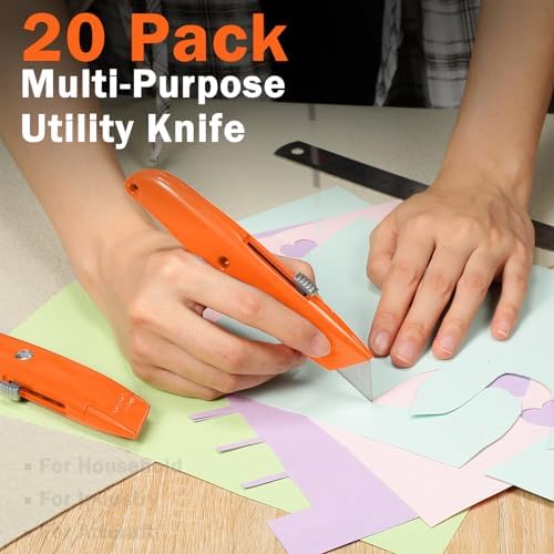 Reginary 20 Pcs Box Cutter Bulk Retractable Utility Knife