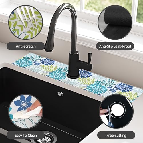 24" X 5.5" Kitchen Sink Splash Guard Faucet Mat Flora Super Absorbent Fast