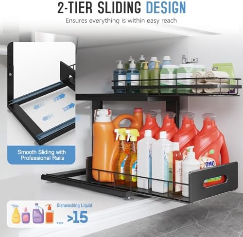 Under Sink Organizer Upgrade To Professional Rails, 2-Tier Dual Pull Out
