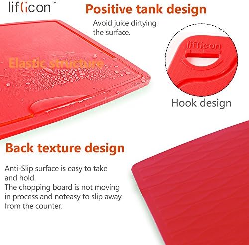 Liflicon Thick Silicone Cutting Board 12.6'' x 9.1'' Juice Grooves Easy Grip
