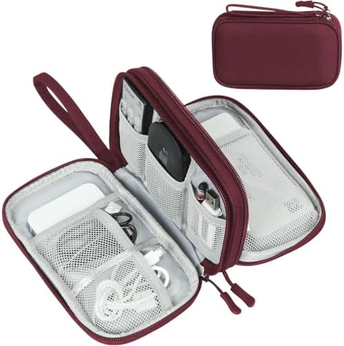 FYY Electronic Organizer, Travel Tech Pouch Bag, Wine Red