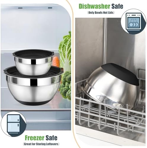 P&P CHEF Mixing Bowl with Lid Set of 3, Stainless Steel Salad Bowls