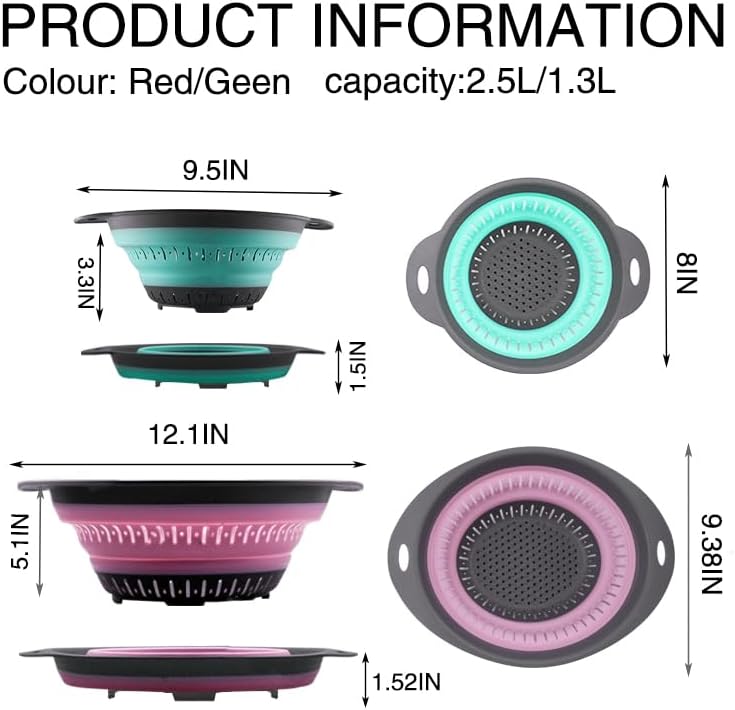 Collapsible Colander Set, Square Round Triangles Silicone Kitchen Strainer