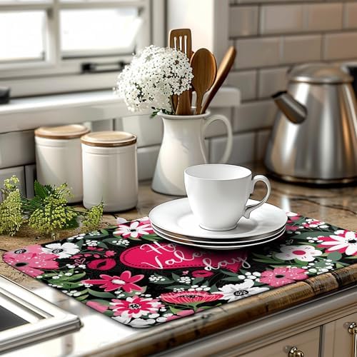 Happy Valentine's Day Dish Drying Mat