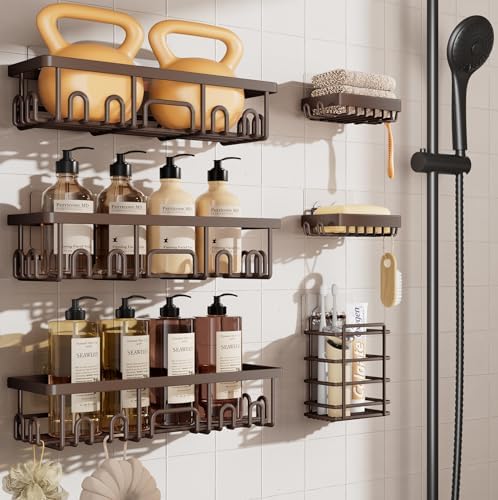 Veken Shower Caddy 6-Pack, No Drilling & Rustproof, Waterproof Adhesive Shelves