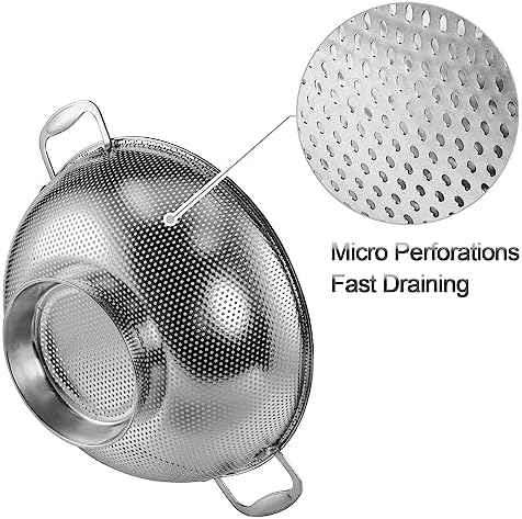 Tiawudi Large 6-Qt Colander, 18/8 Stainless Steel Mesh Strainer