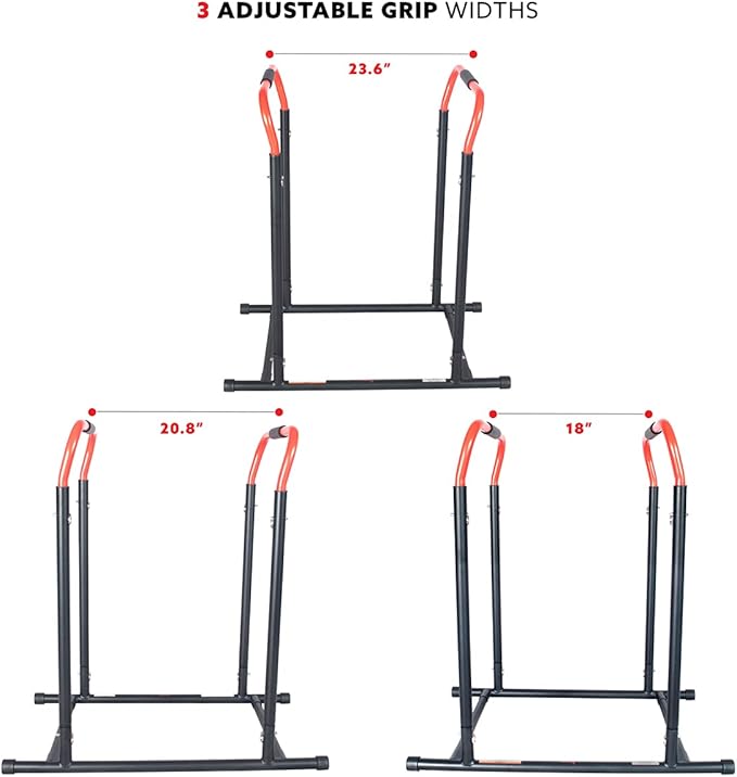 Sunny Health & Fitness Power Tower, Dip Bar, Push-Up & Pull Up Assisting Parallette Station w Optional Rock Climbing Grip Trainer