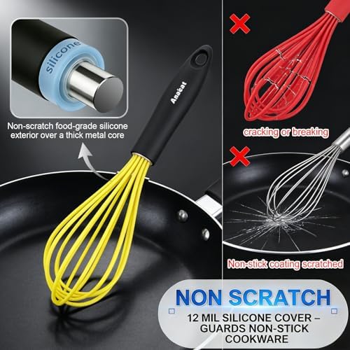 Anaeat Silicone Whisk, Thick Stainless Steel Wire Inner Heat Resistant