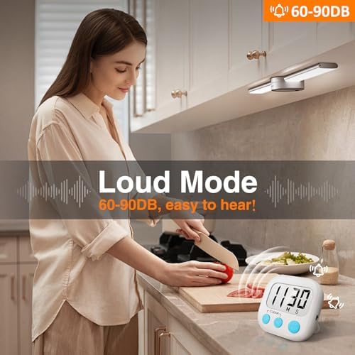 AOUCE Digital Kitchen Timers for Cooking, Timer for Kids 6 Pack White