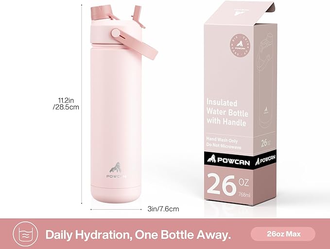 26 oz Insulated Water Bottle with 2-in-1 Straw and Spout Lid, Keep Cold 24H, Leak-Proof, Fits in Car Cup Holder, Stainless Steel Water Bottle for Sports, Travel, Gym, and School (Petal Path)