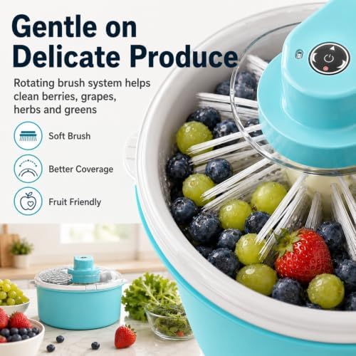 Electric Salad Spinner and Produce Washer, One-Touch Cordless Fruit Cleaner
