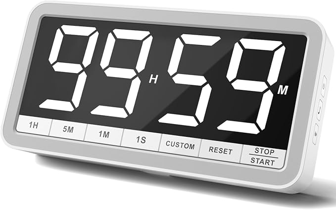 VOCOO Digital Kitchen Timer with 7.8” Extra Large Display, Magnetic, LED with 3 Brightness, 4 Alarms and 3 Volume Levels, Battery Countdown Count Up Timer for Cooking, Classroom, Home Gym (White)