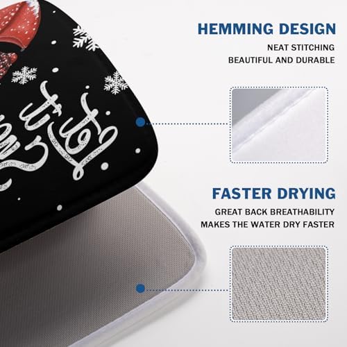 Black Snowman Dish Drying Mats for Kitchen Counter, Winter Snowflake Dish Mat