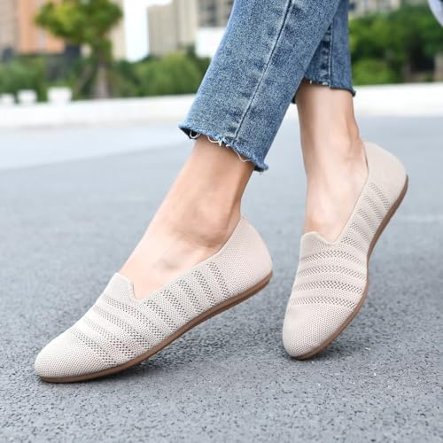 poemlady Women's Ballet Flats Slip On Knit Soft Round Toe Dress Shoes