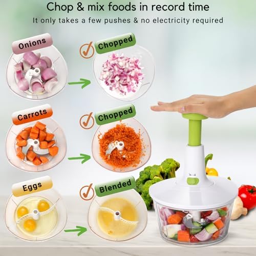 Brieftons Express Manual Food Chopper, 6.8-Cup Hand Pump Vegetable Chopper to