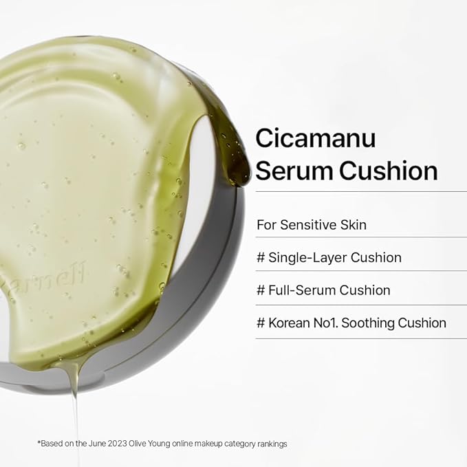 Parnell Cicamanu Serum Cushion 59N Ebony 0.52 fl oz | Hydrating Serum Foundation for Soothing, Pore Blurring & Radiant Glass Skin | Lightweight Korean Cushion for Sensitive Skin | K-Beauty