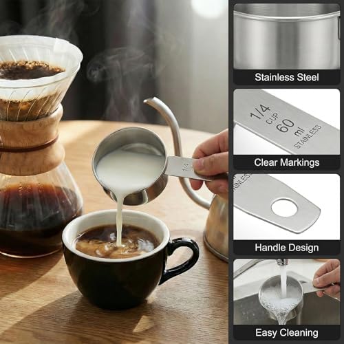 1/4 Cup Stainless Steel Measuring Cup, 60 ml Cooking Measure Scoop, 2 oz