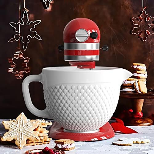 GVODE White Ceramic Mixer Bowl for KitchenAid Stand Mixer, 5 Qt Tilt-Head