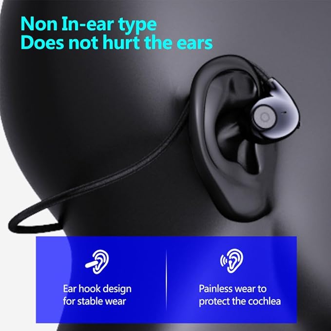 IHAO Air Conduction Wireless Bluetooth Headphones-Open-Ear Design Lightweight & Pain-Free Sweatproof Sport Headphones with Mic Earphone Ideal for Running Cycling and Sports-F805 Black
