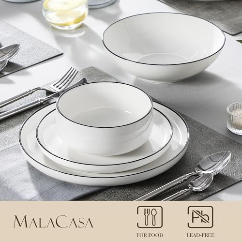 MALACASA 24 Pcs Porcelain Plates and Bowls Sets, Dinnerware Set