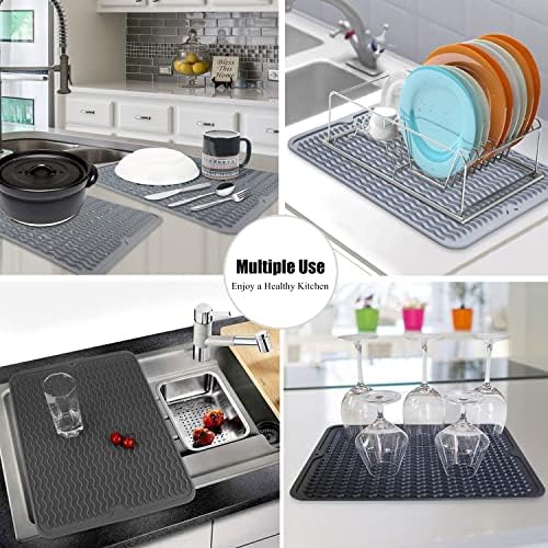 Silicone Dish Drying Mat, Non-Slip Easy Clean Sink Mat, Translucent