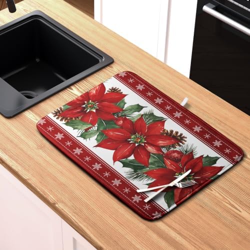 Christmas Poinsettia Dish Drying Mat