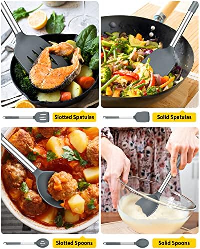 Pack of 4 Silicone Cooking Utensils Set, Non Stick Large Solid Spatulas