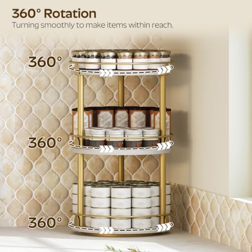 Yatiney 3-Tier Lazy Susan, Rotating Spice Rack, Spinning Organizer, Industrial