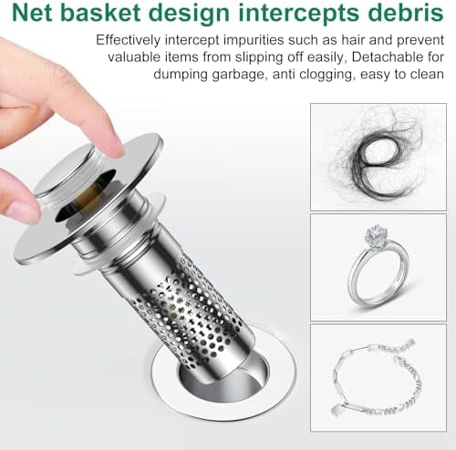Bathroom Sink Drain Strainer, Universal Pop-Up Sink Stopper Hair Catcher